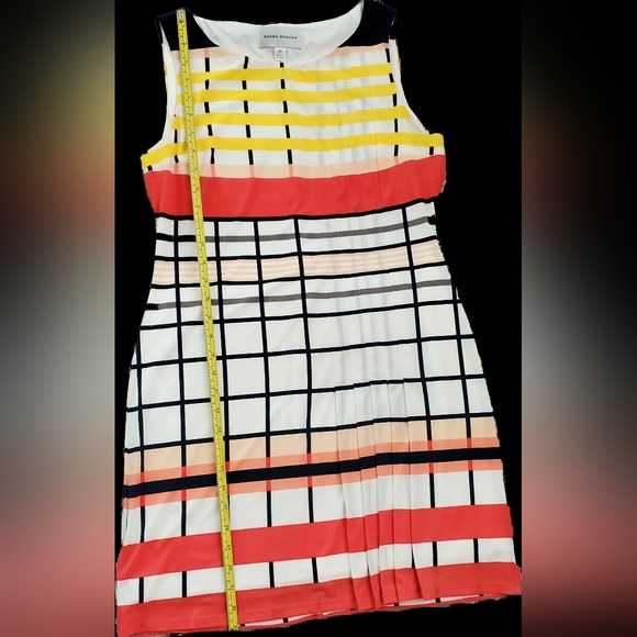Donna Morgan Colorful Striped, Side Pleated Sleeveless Dress - Picture 6 of 7
